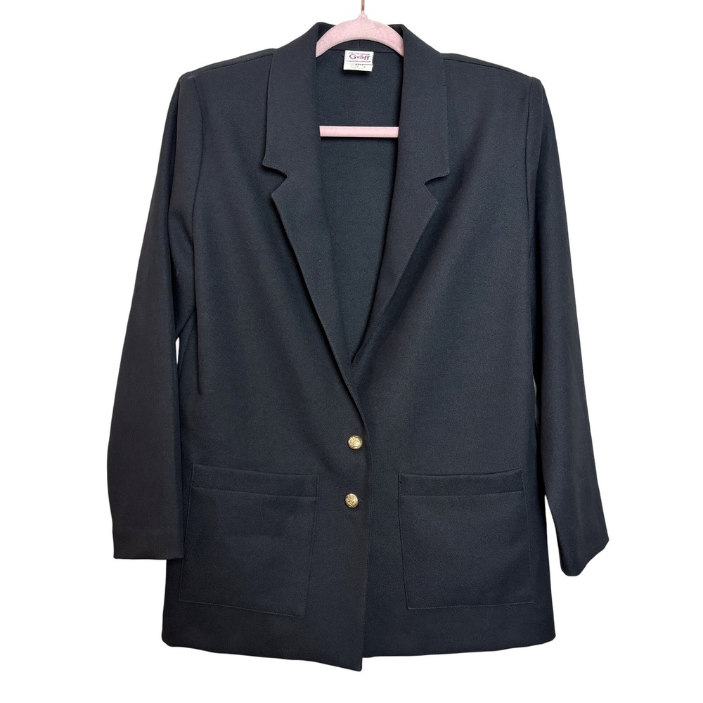 Graff Californiawear Womens 6 Black‎ Blazer Gold Button Classic Boxy 80s Chic